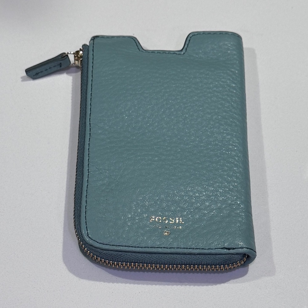 Fossil Teal Leather Zip Phone Wallet